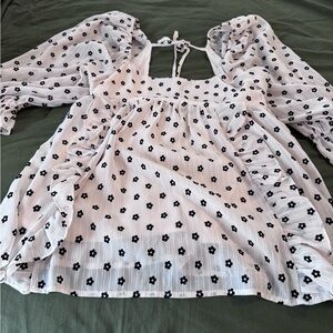 Altar'd State White and Black Floral Blouse